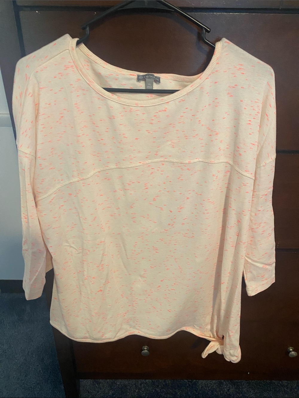 Talbots Cream Sweatshirt with Pink Speckle and Side Tie